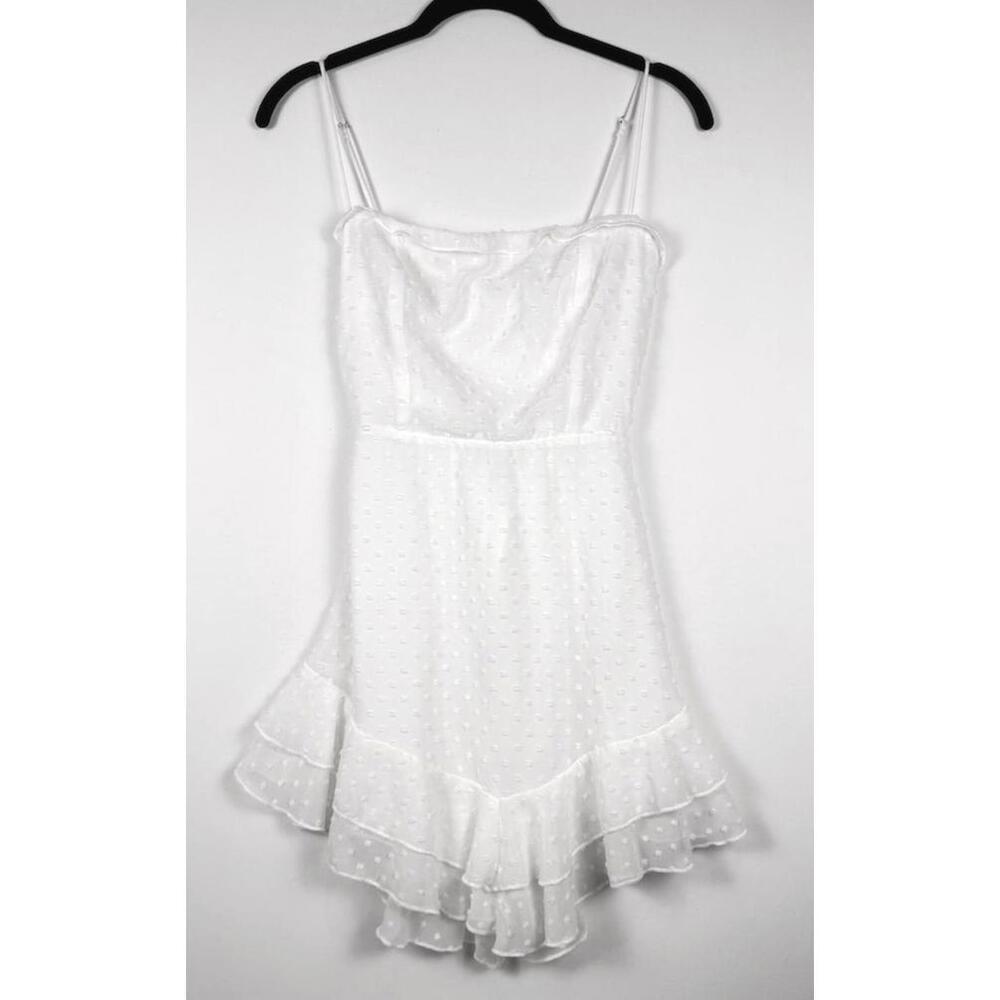 Lucy In The Sky White Dotted Ruffle Mini Dress Size Juniors Small (12-14)